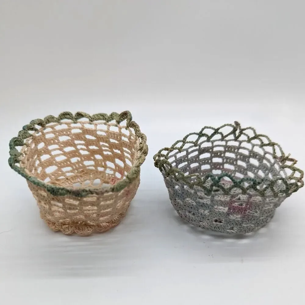 3in Mini Crochet Baskets Bowls Vintage Lot of 5‎ Handmade Cozies Favors Treats